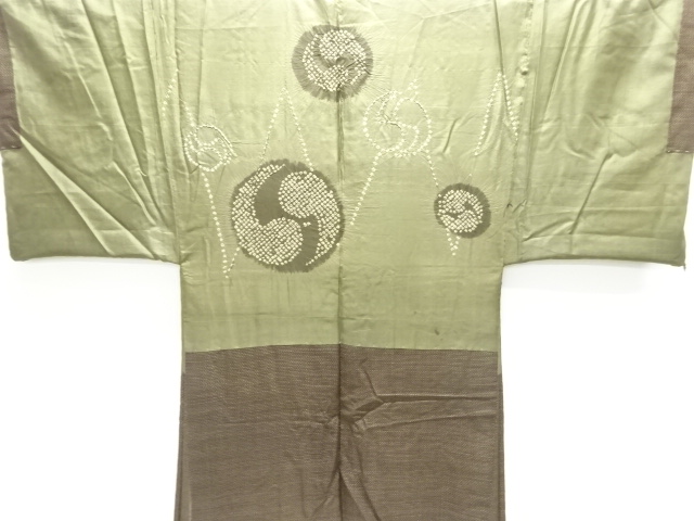 JAPANESE KIMONO / ANTIQUE MENS HAORI / SILK / TSUMUGI / FUTATSU-DOMOE PATTERN
